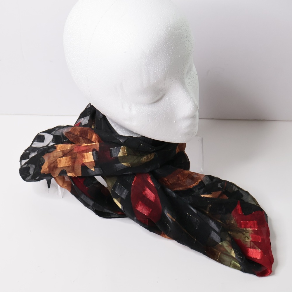 Black Sheer Autumn Leaves Rectangle Scarf Whimsigoth Fall Fashion Artsy‎ Nature